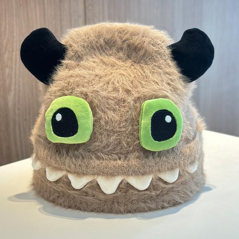 

Нова Мила Плюшева Шапка Маленький Монстр для Жінок Осінньо-Зимова Тепла Двошарова Потовщена Шапка-Пуловер Смішна Холодна Шапка M（56-58cm）