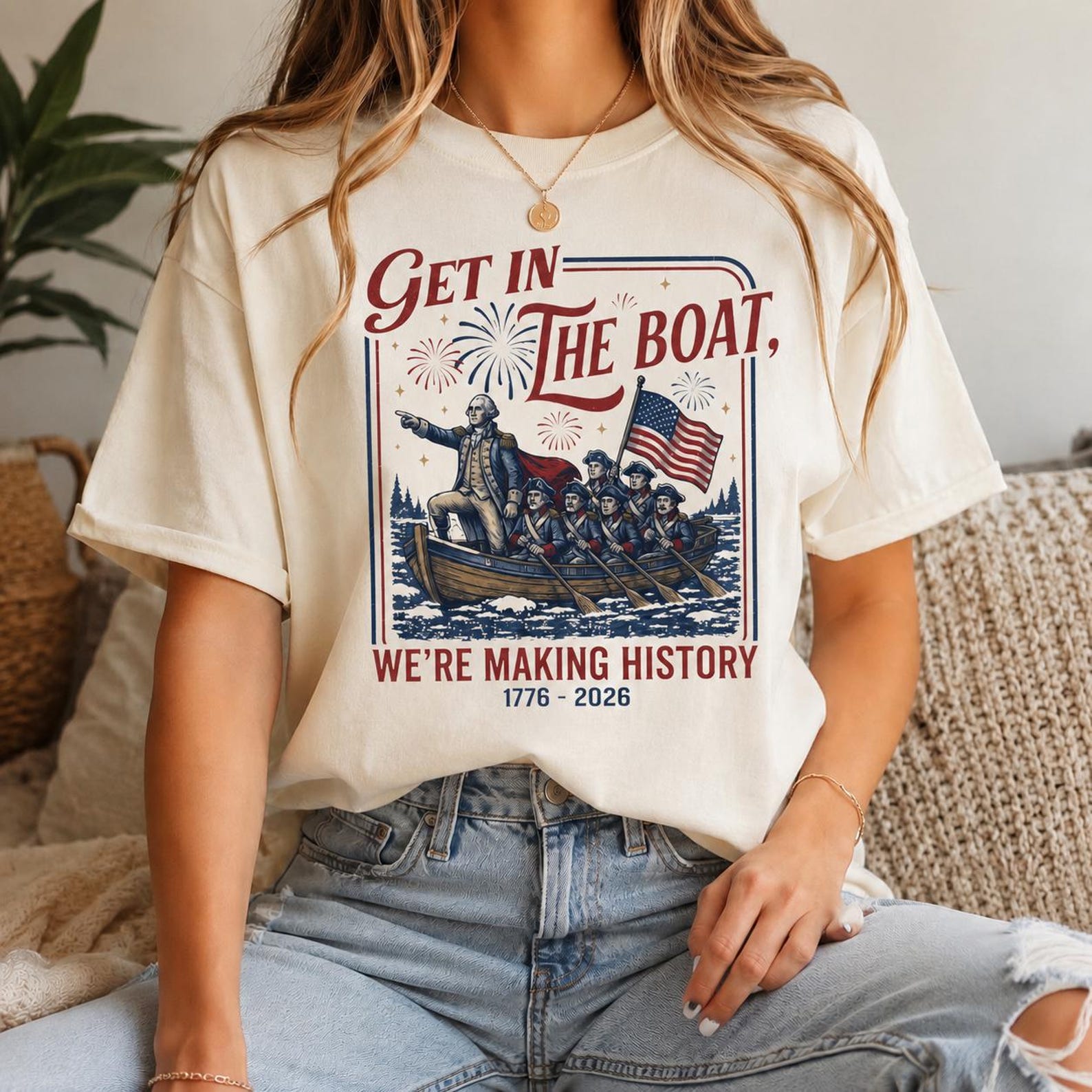 Get In The Boat Crossing The Delaware Shirt, 4th of July Shirt, Patriotic George Washington Tee, America 250 T-Shirt S