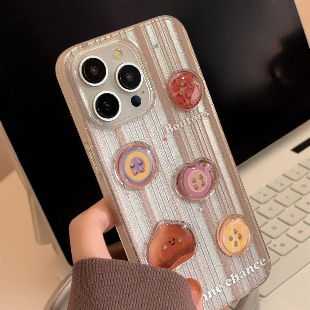 Three-dimensional Button Stripes for Apple 15 Promax Mobile Phone Case 16 for IPhone 17 Glitter 11 Retro Brown 12 Soft