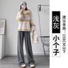 Gray glutinous rice pants women's spring and autumn new velvet high-waisted straight tube drape lazy mopping loose wide-leg pants