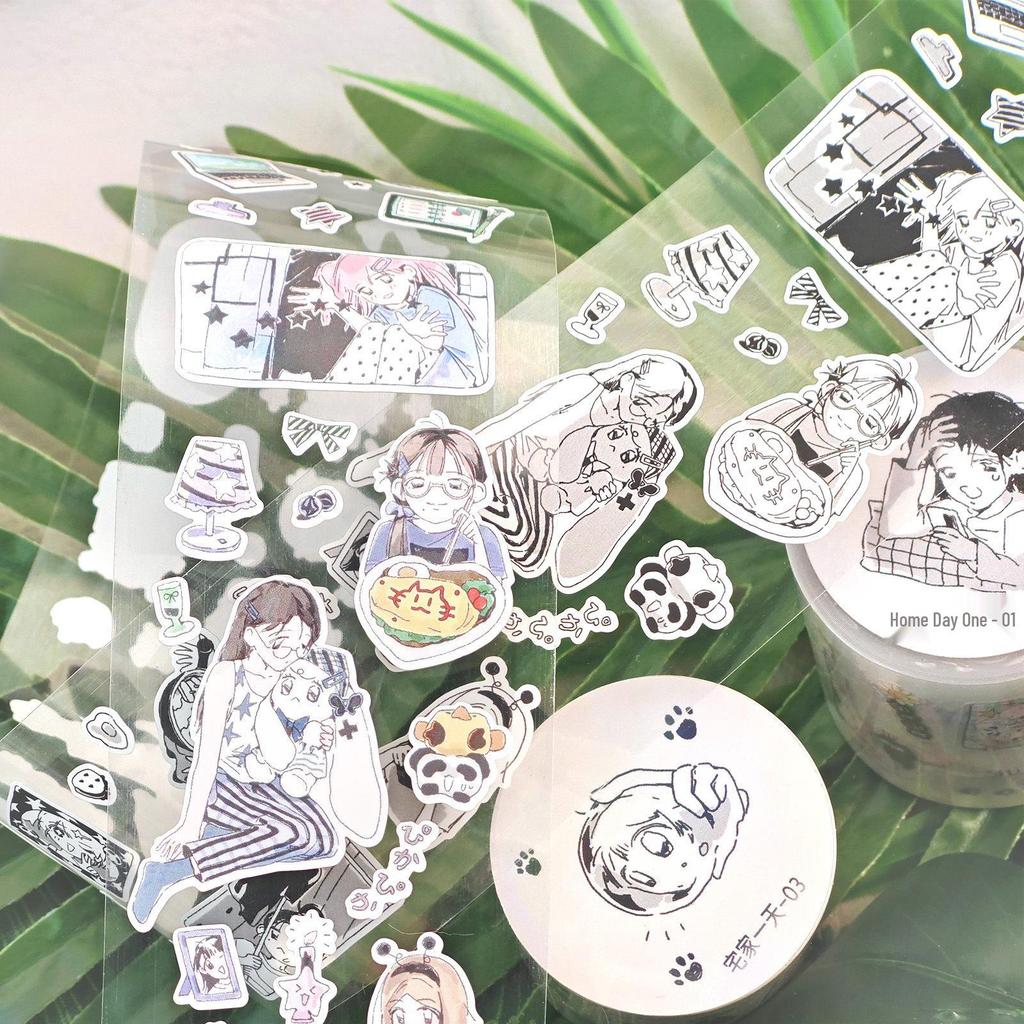 AGUGU Glitter Sand Adhesive Die-cut Tape & Cute Girly Paper Stickers Deco Roll