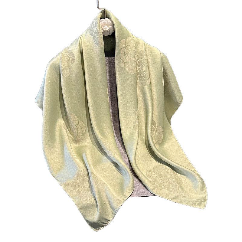 Fashion White-Collar Spring And Autumn Thin Imitation Silk Camellia High-End Silk Scarf Scarf Female Gift Retro Tencel Cotton Headscarf