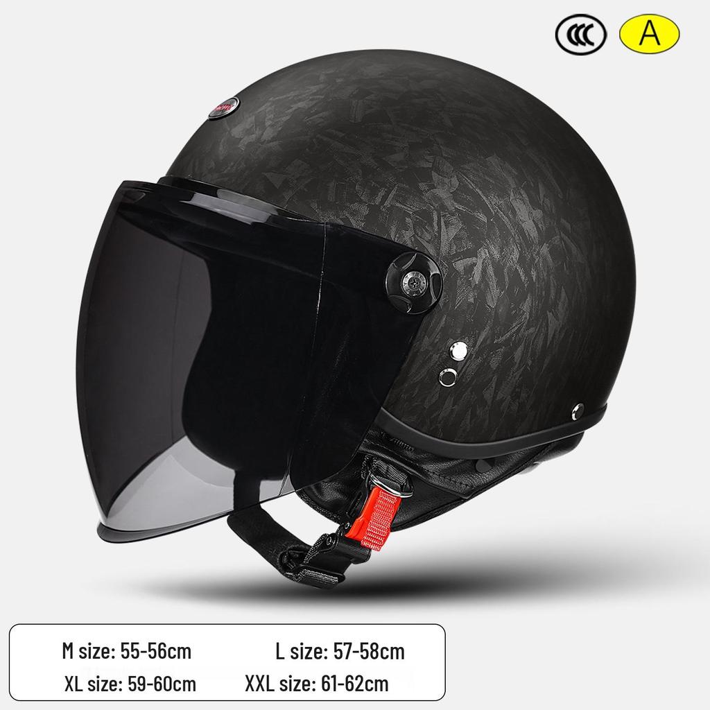 3C Certified Retro Motorcycle Half Helmet, Unisex Leather 3/4 Helmet, All-Season Warm Safety for Motorbikes & Electric Vehicles.