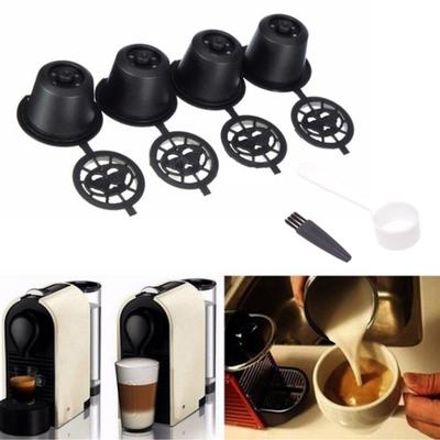 4pcs/set Refillable Reusable Filter Coffee Capsules Pods for Nespresso Machines with Spoon&Brush