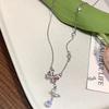 Pink butterfly water drop diamond necklace light luxury niche women's high-end design sense new collarbone chain accessories women's