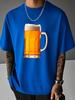 Unisex Summer White Short Sleeve Tee Realistic Foamy Beer Mug Graphic Print Crew Neck Loose Casual Male Daily Streetwear Tops