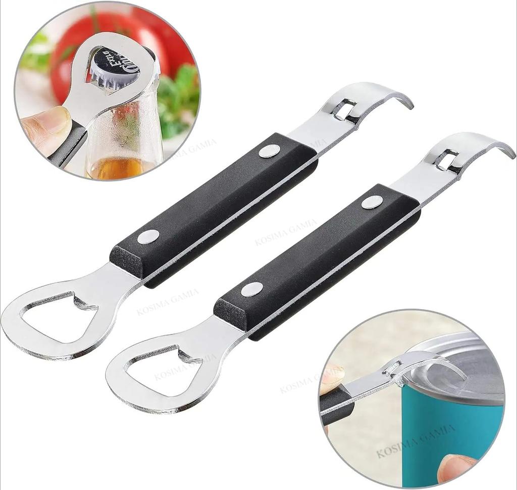 2 in 1 Stainless Steel Can Opener Manual Punch Can Opener Beer Opening Tools Jar Opener for Weak Hands Removes Tight Jar Lid