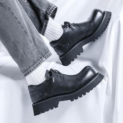 Pánske derby topánky čierne s vyvýšenou špičkou, ležérne kožené topánky na platforme, topánky s veľkou špičkou, pracovné topánky v britskom štýle 66689-X