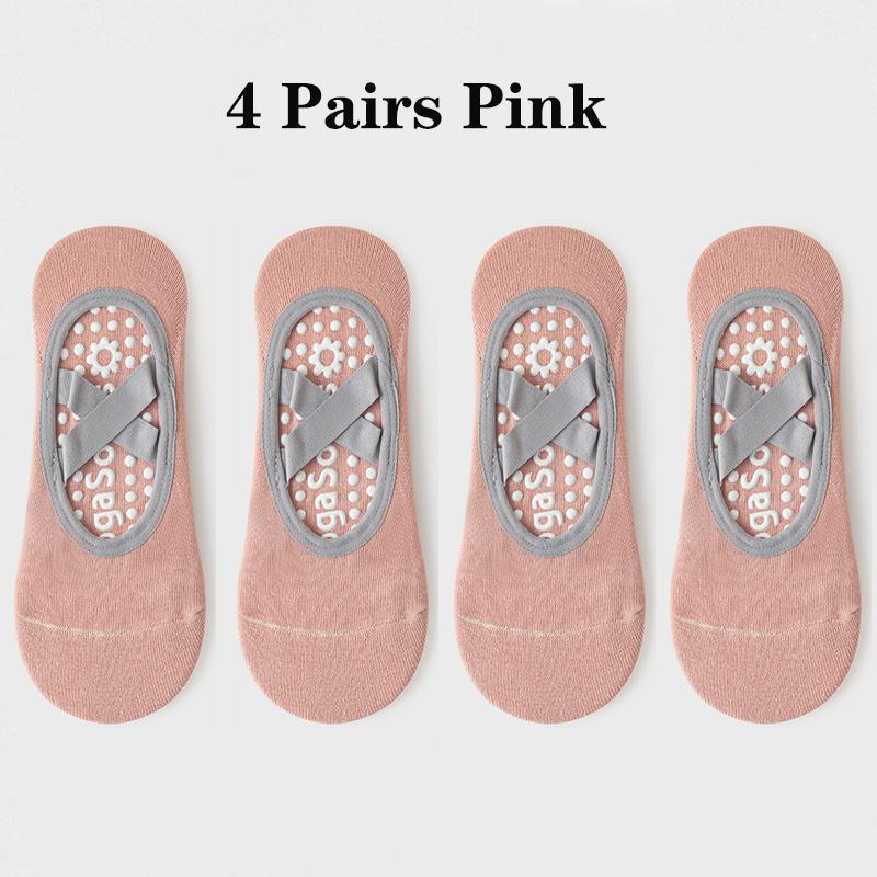 4 Pairs Yoga Socks for Women Bandage Pilates Non-Slip Grip Socks Backless Breathable Fitness Sports Ballet Dance Floor Socks