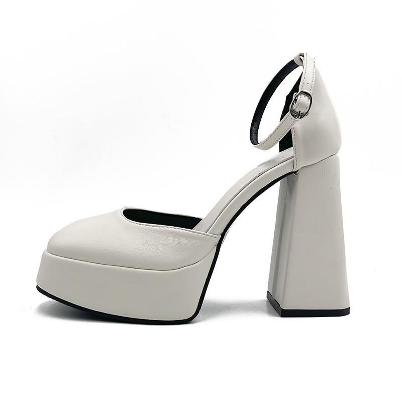Mary Jane thick heel high heels new fairy wind waterproof table French square head one word buckle belt single shoes