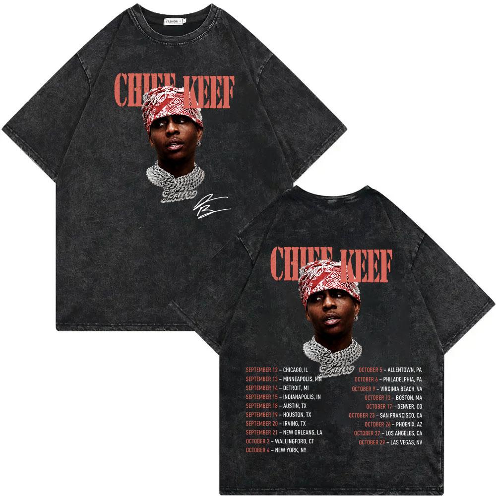 Vintage Washed Rapper Chief Keef Tour 2026 T Shirt Men Women Vintage Fashion Short Sleeve T-shirts Summer Casual Cotton T-shirt