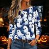 Women's Halloween Print Long Sleeve Neck Pullover Top for Party