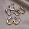 French New Fashion Jewelry Two-tone Plated Water Drop Zircon Geometric Earrings Elegant Women's Daily Work Bright Accessories