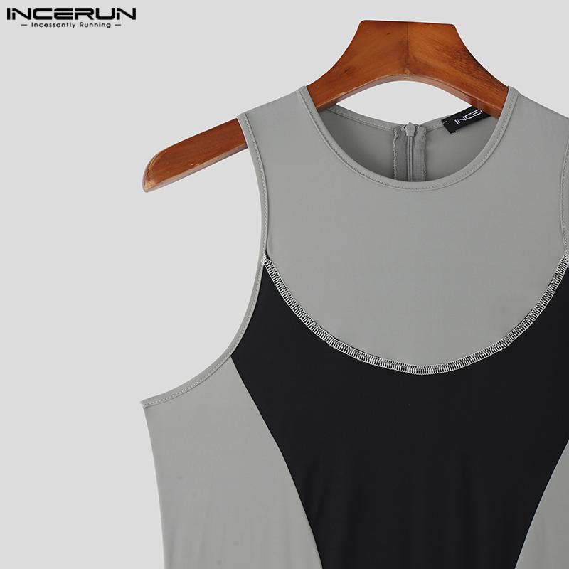 INCERUN Pánské jednodílné bezrukávové body Pánské prošívané fitness leotardové body Romper Pyžamo