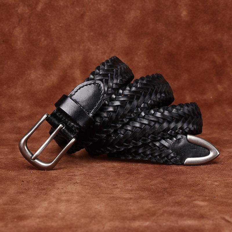 2.8cm Waist Belt, Women's Genuine Leather Top Layer, Cowhide Hand Woven Belt, Braided Needle Buckle, Versatile Casual Pants Belt for Couples