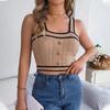 Women's Fashion Casual Contrast Color Square Neck Button Bare Navel Sleeveless Sweater Vacation Top
