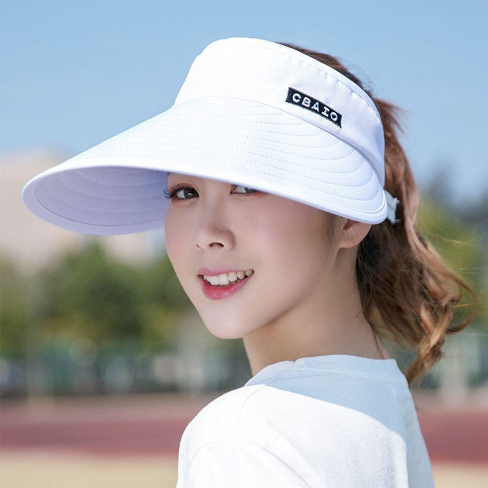 

Women Breathable UV Protection Adjustable Empty Top Hat Sports Visors Beach Cap Sun Hat White