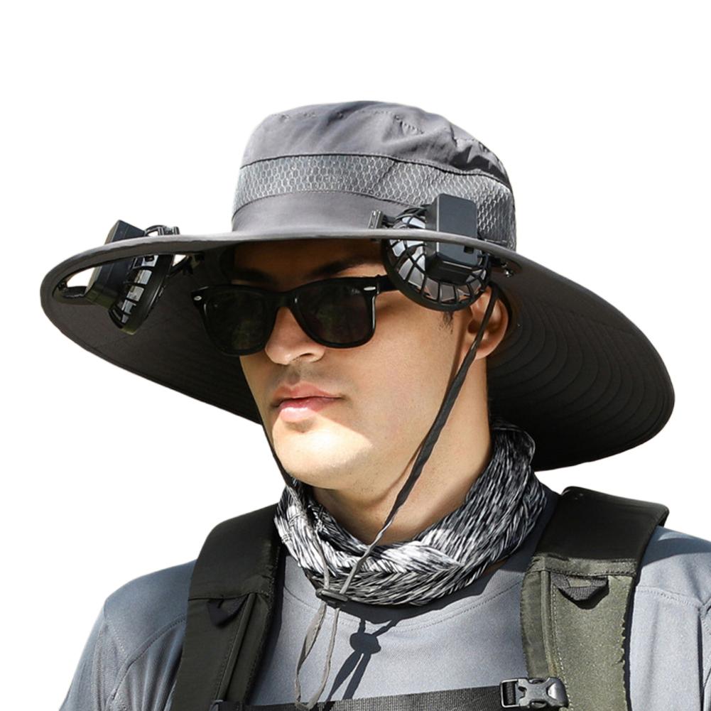 

Fan Hat for Women Men with 2 Fans Sun Hat Protection Outdoor Fishing Hat 3 Speed Adjustable for Beach Garden Outdoor Sports темно-сірий колір