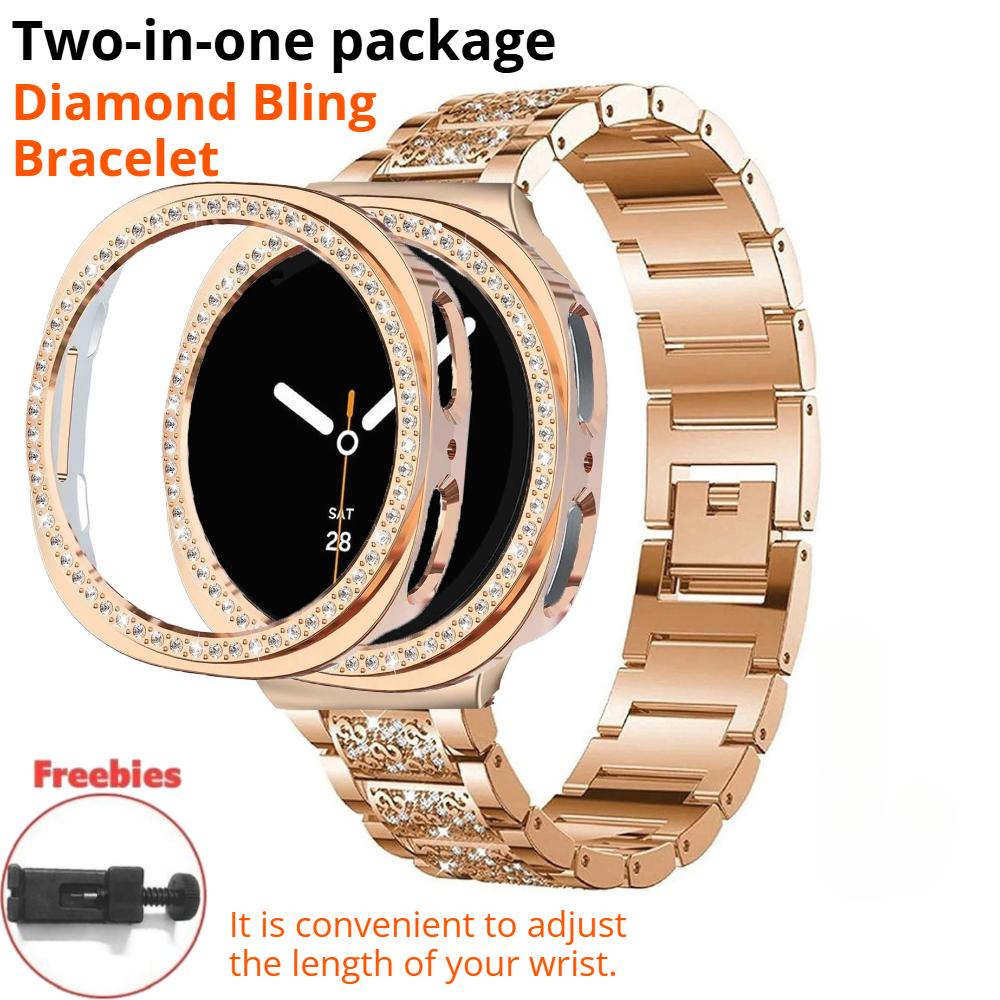 Rhinestone Diamond Bling Metal Watch Band + PC Protective Case For Samsung Galaxy Watch 8 44mm 40mm Business Watch Galaxy Watch 8 Band