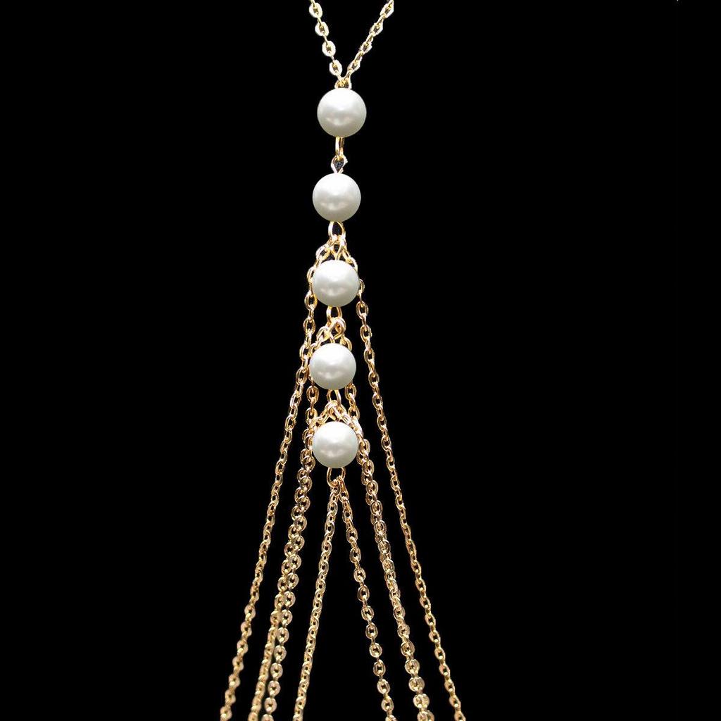 Exaggerated Multi-Layer Tassel Pearl Body Chain Necklace - European & American Style S009