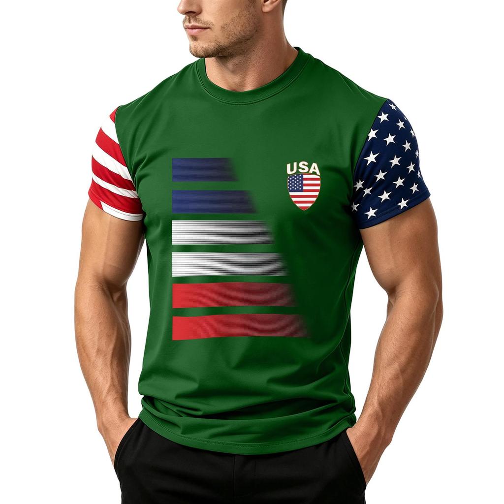 Men’s Short Sleeve T Shirt with USA Flag Print Loose Fit Crew Neck Top Comfortable Summer Casual Daily Wear for Men