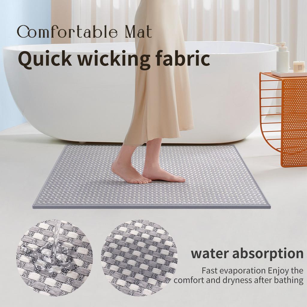 Chenille Woven Bath Mat Rug - Ultra Absorbent & Quick-Drying, Non-Slip Rubber Backing, Soft Breathable, Safe Odorless Design
