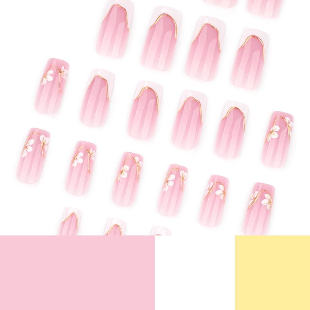 24Pcs French White 3D Embossed Flower Fake Nails Resin Comfort Fit For Adult Women