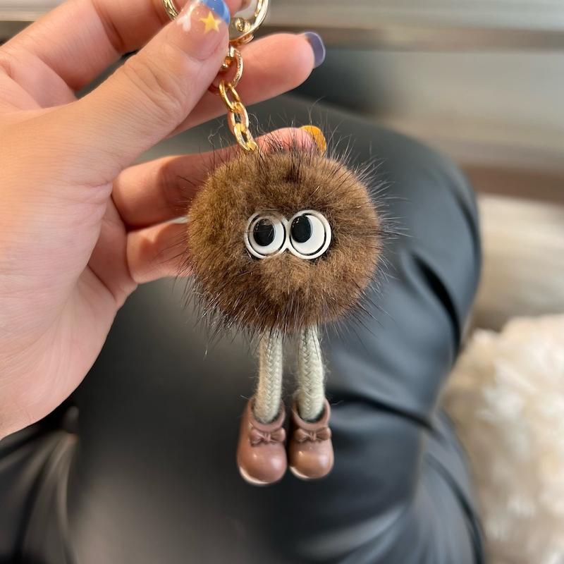 [Cute Long Legs] Mink Hair Car Keychain Pendant Ins Internet Celebrity Hair Pom-pom Book Bag Pendant
