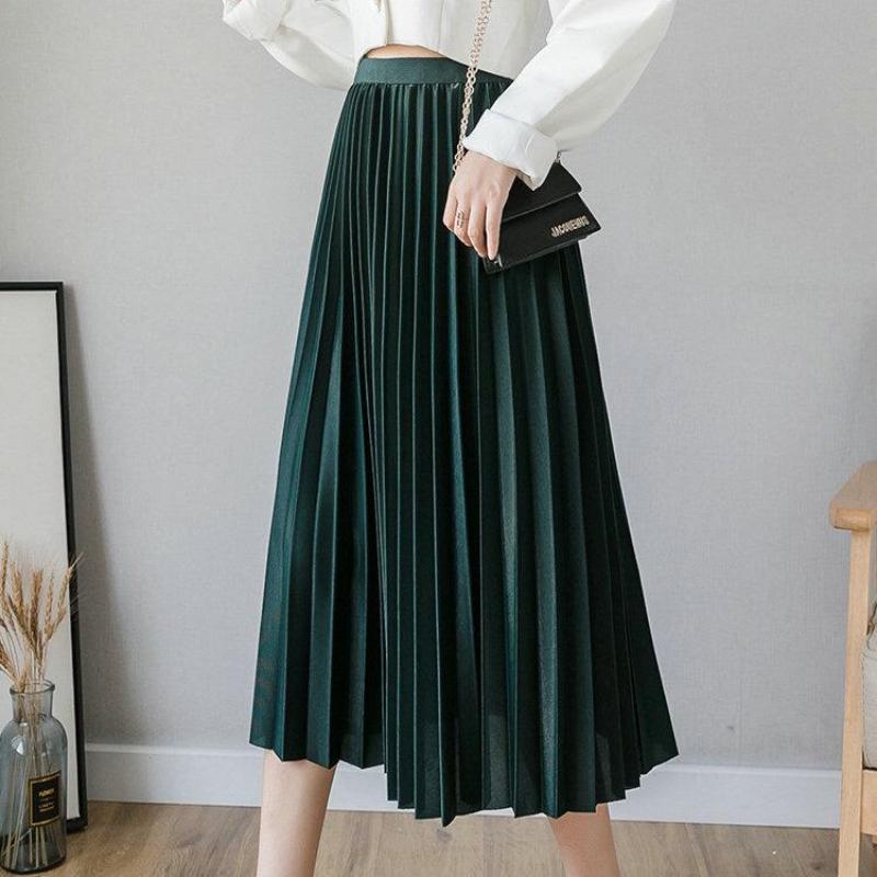 Elegant A Line Pleated Skirt Spring Summer Long Skirt Women Casual High Waisted Maxi Skirts EMA