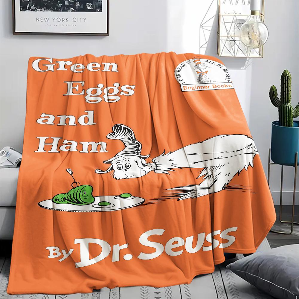 1PC Green Eggs and Ham Print Flannel Blanket, High quality All Seasons, Home Decor, Warmth and Comfort, Perfect for Christmas Gifts