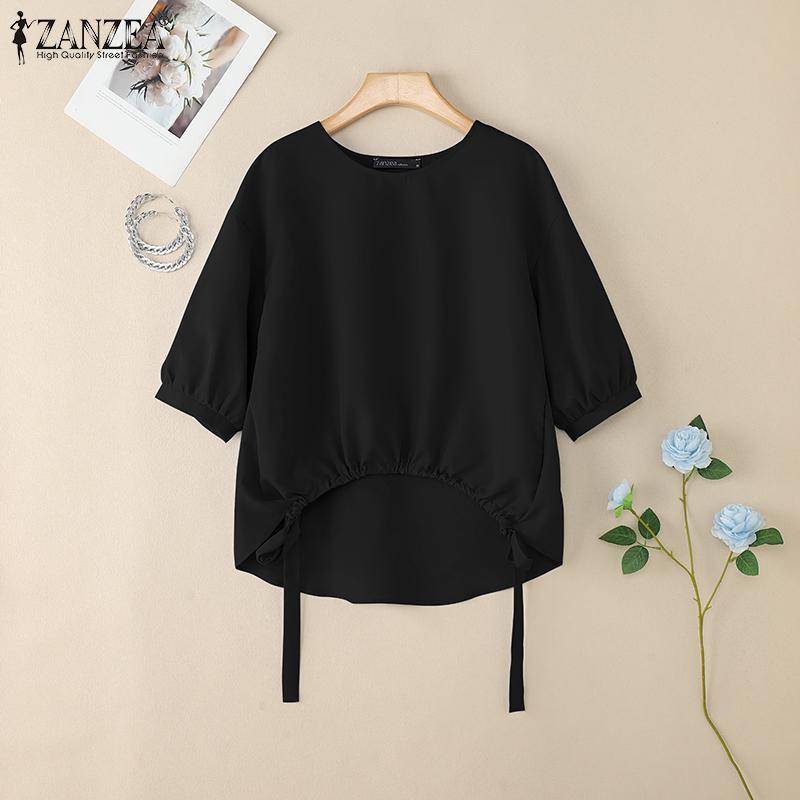 ZANZEA Damska luźna bluzka z okrągłym dekoltem i rękawami 3/4 na lato