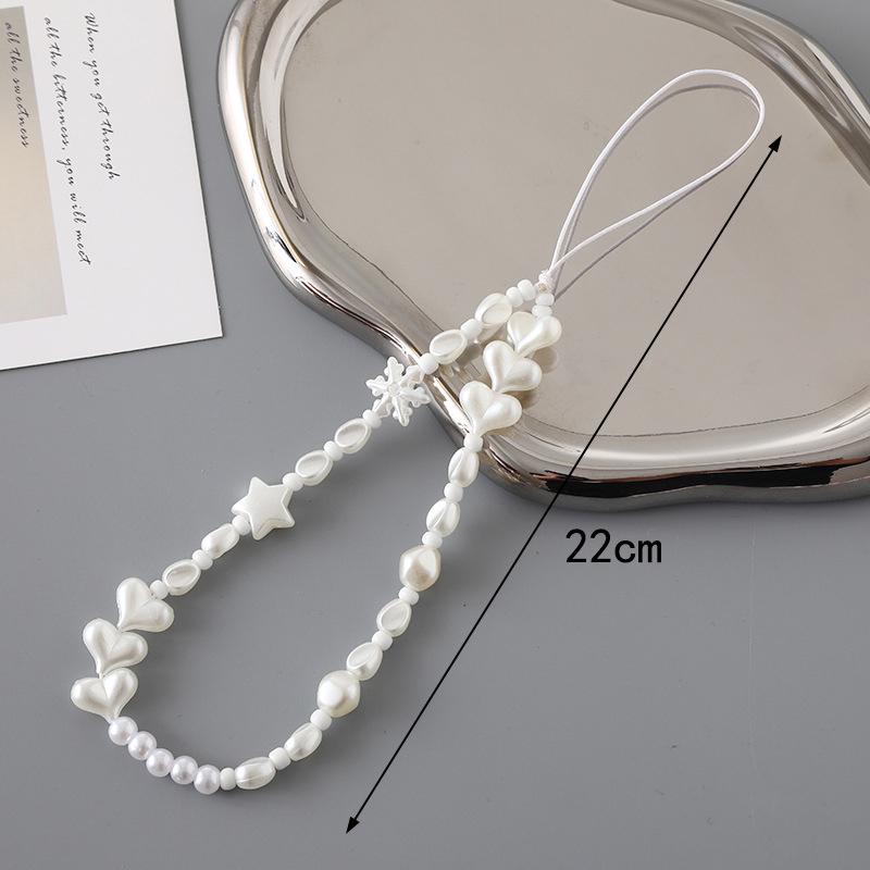 Creative  Love Heart Pearl Bow Mobile Phone Strap Beads Lanyard Keychain Luggage Bag Accessories Anti Lost Cellphone Chain
