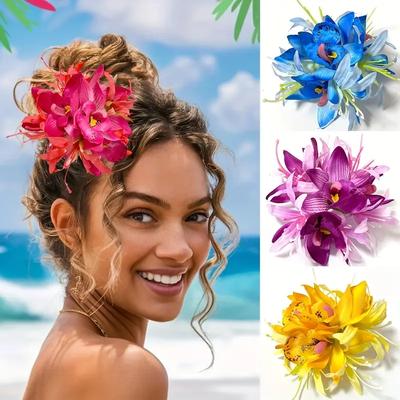 Grandi Fermagli per Capelli Fiore Dolce Equinozio Fermagli per Capelli Fiore Orchidea Simulato Vacanza in Spiaggia Hawaii Fermagli per Capelli Floreali Accessori per Capelli