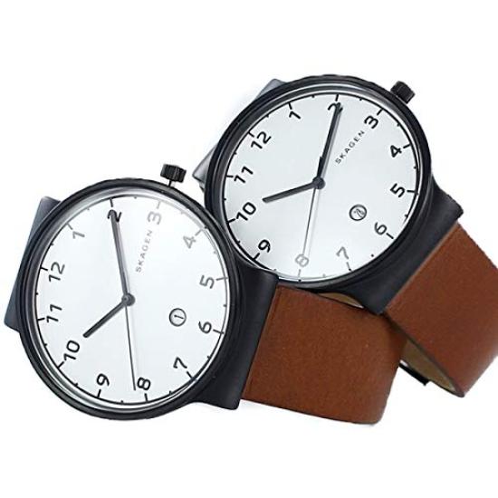 SKAGEN Pair Watches Anchor Simple Slim White Dial Brown Leather Retro SKW6297 with Pair Storage [Skagen] (Comes Box!)