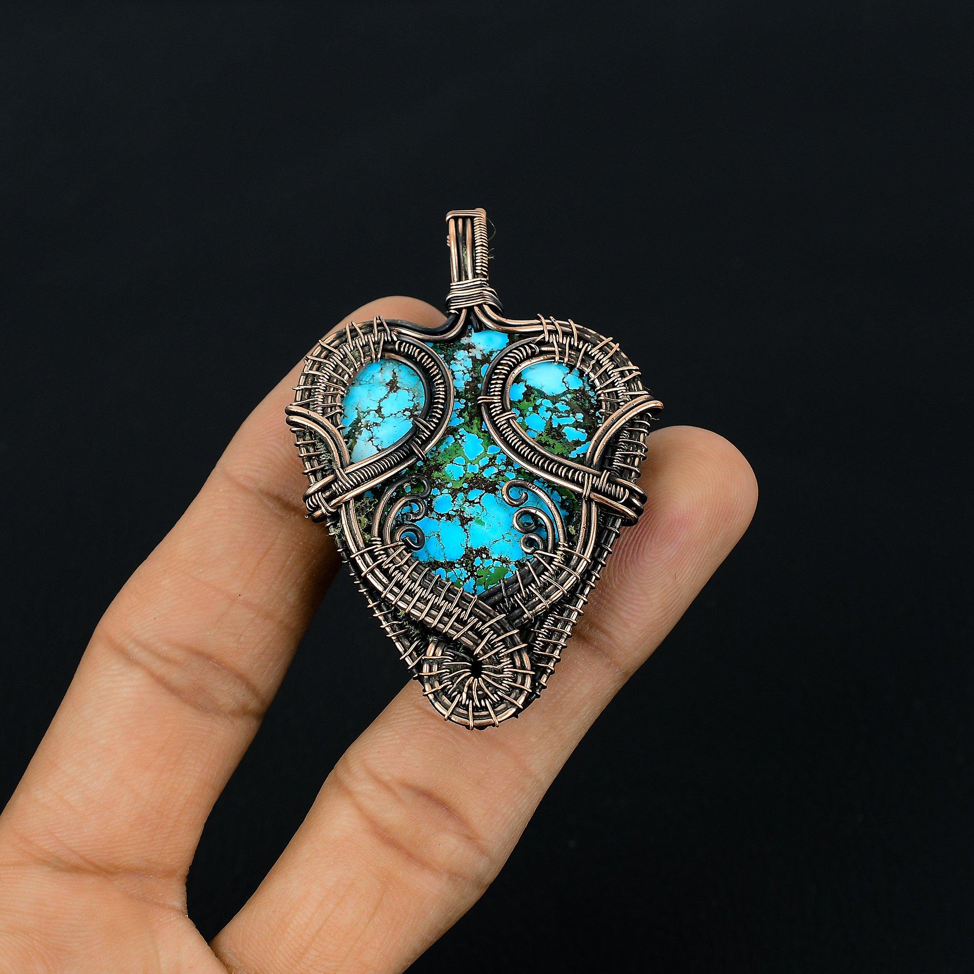 

Подвеска из тибетской бирюзы, ювелирное изделие из драгоценного камня, обернутое медной проволокой 999 пробы, подвеска ручной работы, на День благодарения 2.55 Inches