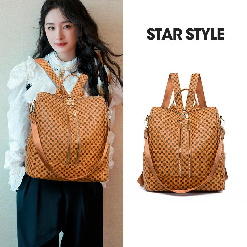 Kožený batoh Dámská cestovní taška s velkokapacitním potiskem