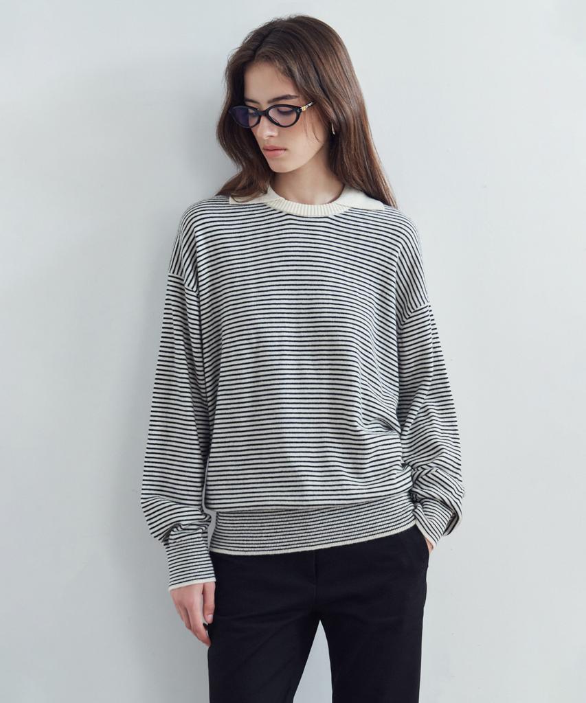 SIYAZU Sikn2207 Wool Blend Preppy Striped Knit_Cream