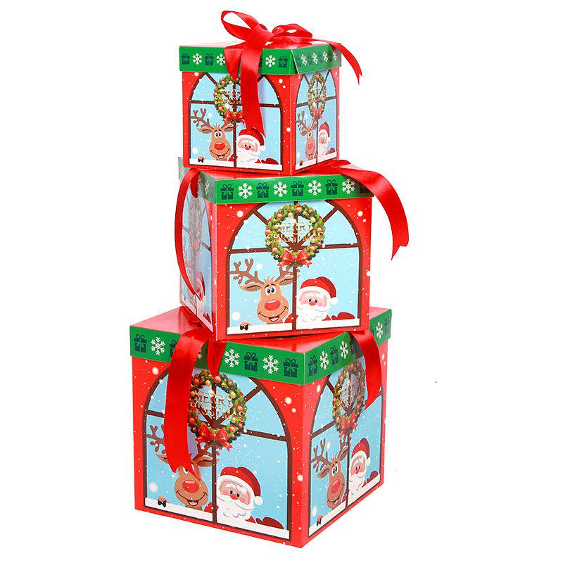 

3 шт. Большая подарочная коробка премиум-класса на канун Рождества с крышкой, лентой, праздничные рождественские коробки Window