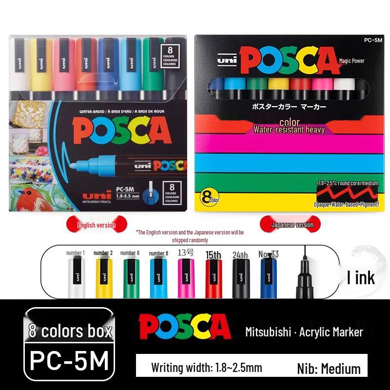 POSCA Treasure Color Acrylic Marker Set (Water-Based, PC-1M/3M/5M)
