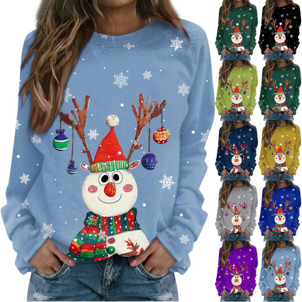 Dámská módní ležérní mikina s dlouhým rukávem a vánočním potiskem na krku