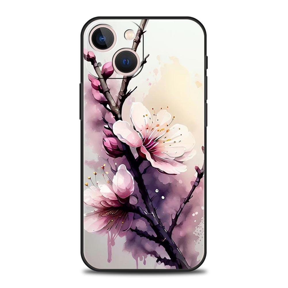 Kirschblüten Handyhülle Für iPhone 17 16 15 Pro Max 11 12 13 14 7 8 Plus SE 2020 X XR XS Hülle Weich Schwarz
