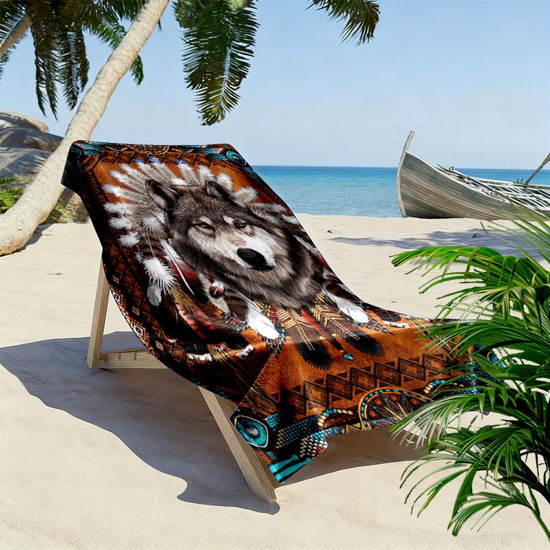 Indian Wolf Print Beach Towel, Large Soft Quick Dry Towel for Beach Camping Swimming