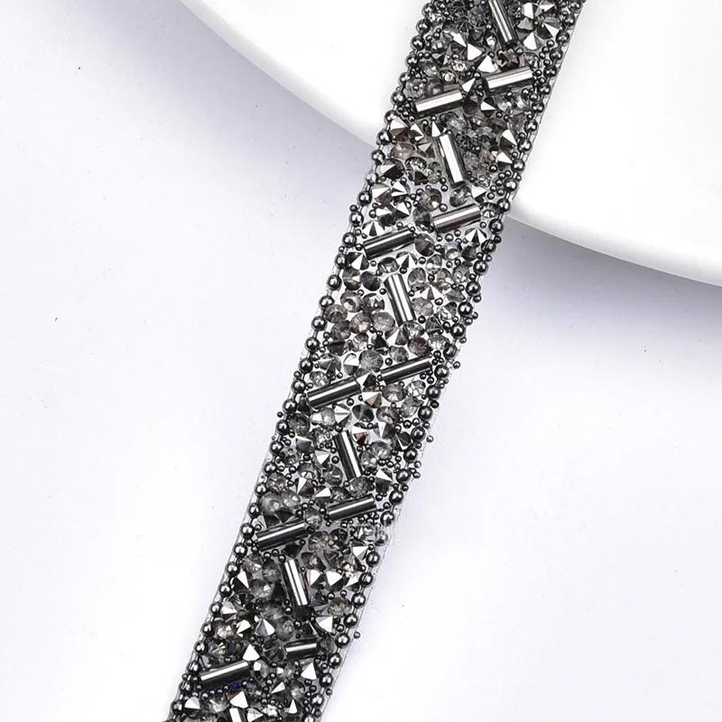 1Yard Rhinestone Trim Crystal Seed Beads Ribbon Geometric Crystal Tapes Glass Trimming for DIY Clothing Decorations Crafts