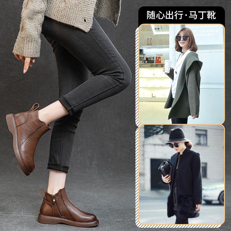 Autumn and Winter Retro Leather Martin Boots Girls Boots 2025 Popular Short Boots Versatile Thick Heel Chelsea Women's Shoes Boots