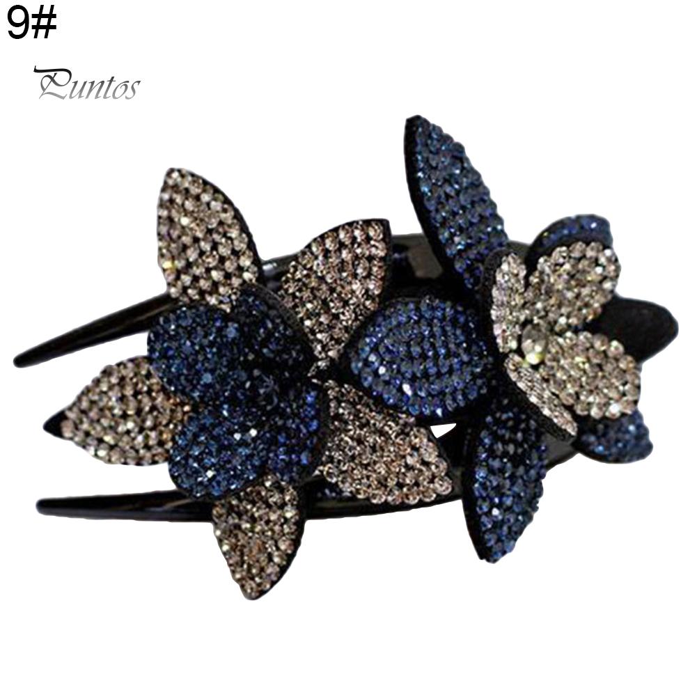 Women Elegant Flexible Rhinestone Flower Hair Clip Hairpin Claw Gift