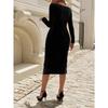 Feminine Solid Color U Neck Split Wrap Dress