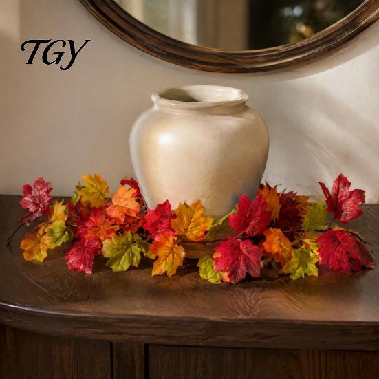 Artificial Plant Decor Fall Maple Leaf Garland, 3.3FT Bendable Autumn Foliage Vine, Theme Props for Thanksgiving Halloween Indoor Outdoor Home Mantle