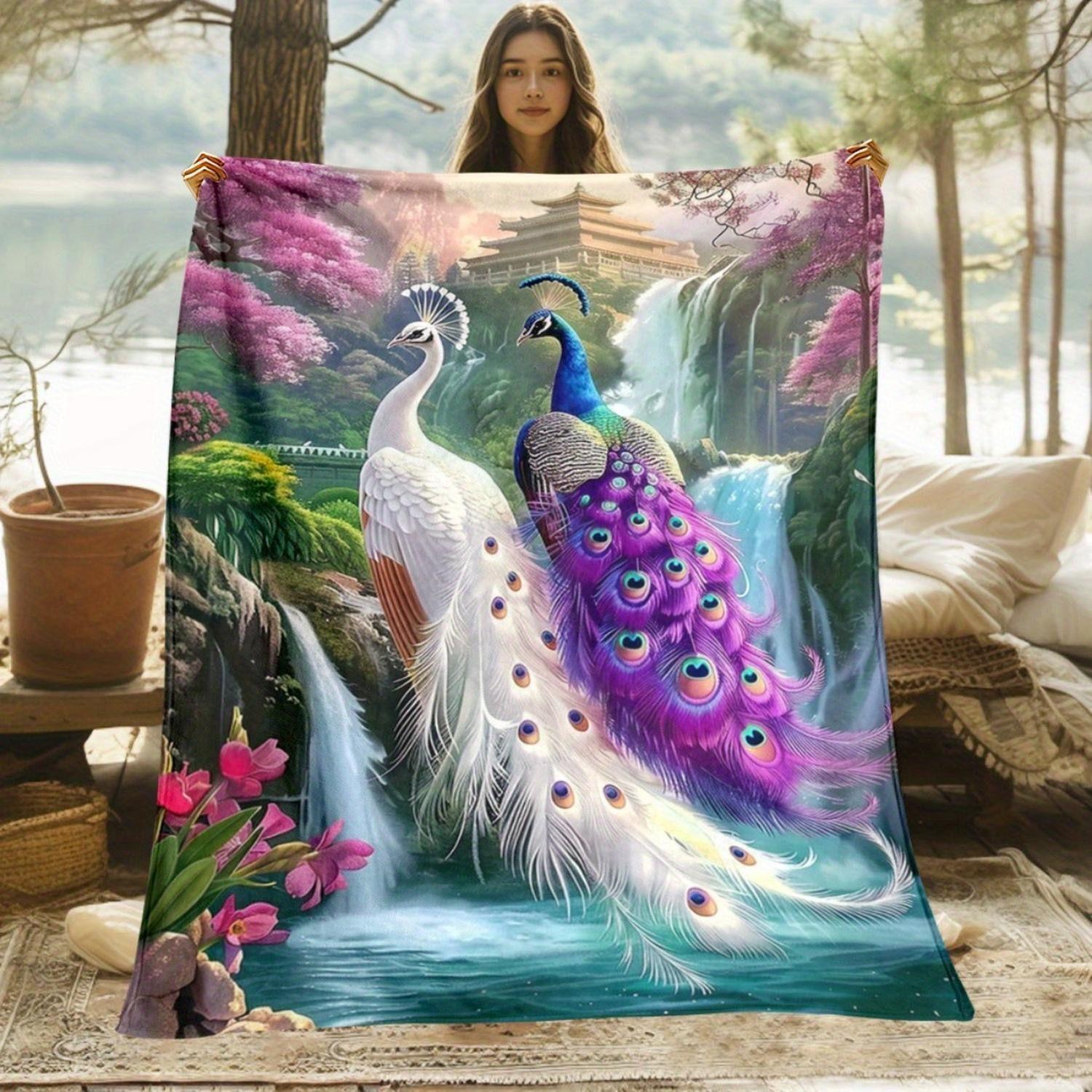 Peacock Patterned Velvet Blanket - Lightweight, Printed, Soft and Warm Air-conditioning Blanket 60x 40cm