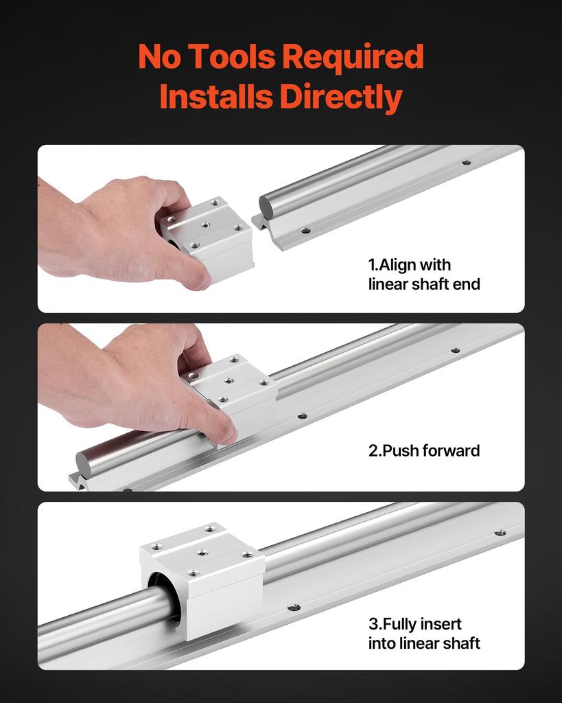 VEVOR Linear Rail Kit, SBR25, 2Pcs 1200 mm (47.24 inch) Linear Motion Guide Rails and 4Pcs Bearing Slide Blocks, Fully Supported Shaft, for Cutting