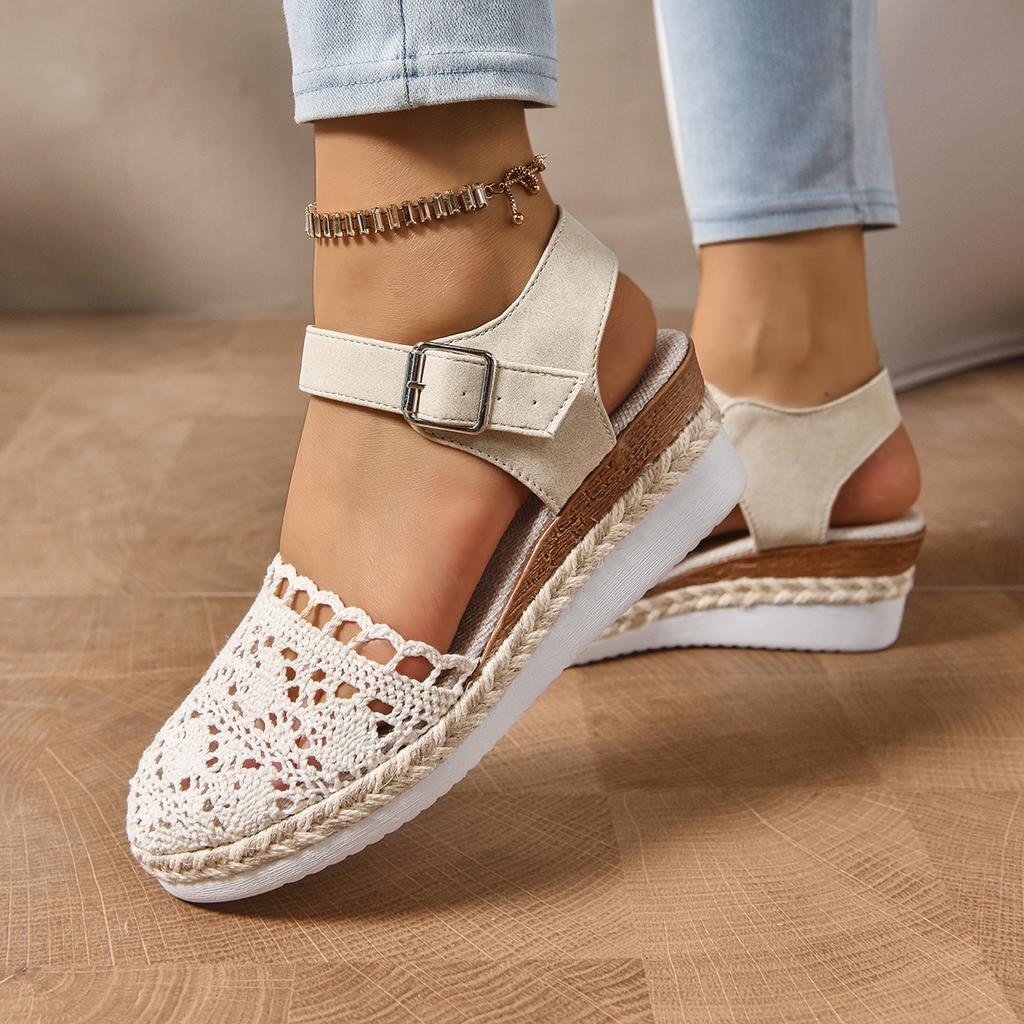 New Women Wedge Heel Espadrilles Closed Toe Slingback Platform Shoes Braided Espadrille Ankle Strap High Heeled Sandals